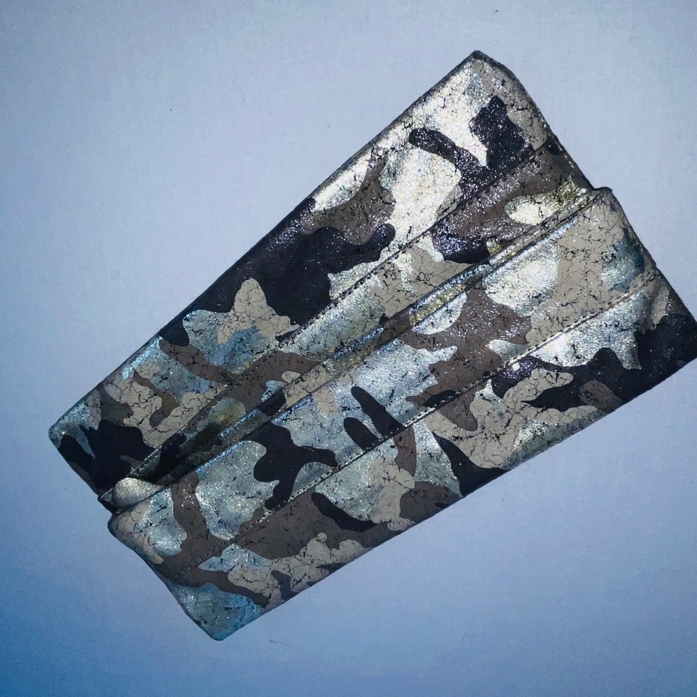 CoFi Camo Foldover Clutch Genuine Leather Metallic Camouflage Silver Hardware